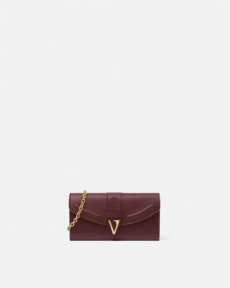 Portefeuille en cuir V avec chaîne