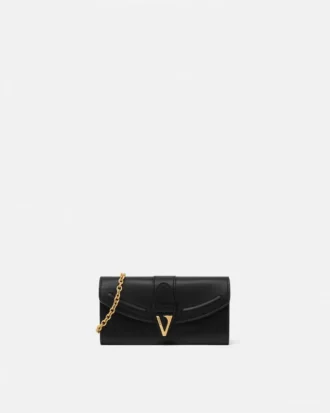 Portefeuille en cuir V avec chaîne