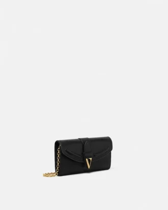 Portefeuille en cuir V avec chaîne