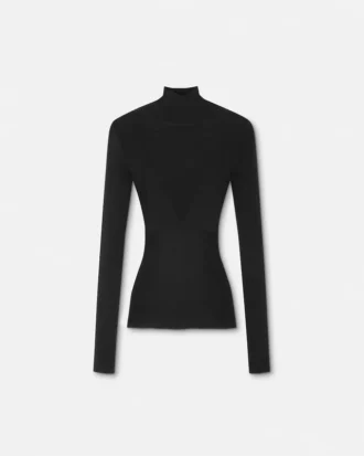 Pull à col roulé en maille côtelée de laine