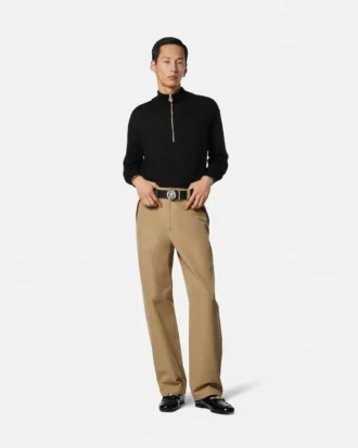 Pull en maille mi-long à demi-zip en laine mélangée