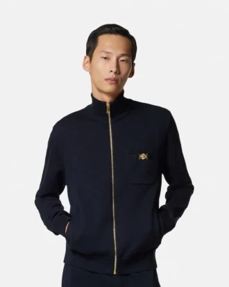 Pull zippé en maille cachemire et coton