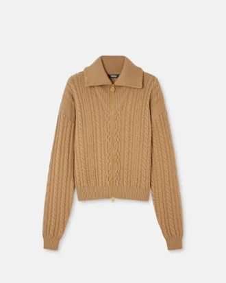 Pull zippé en maille de laine brodée