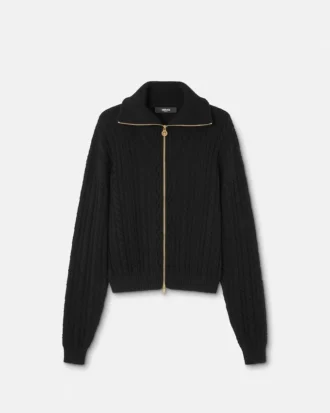 Pull zippé en maille de laine brodée