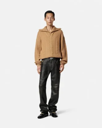 Pull zippé en maille de laine brodée
