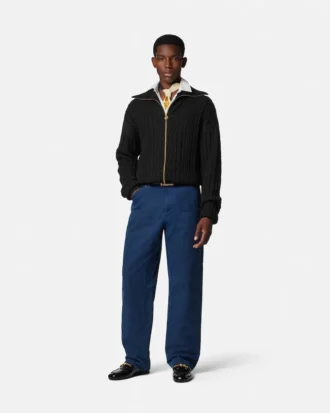 Pull zippé en maille de laine brodée