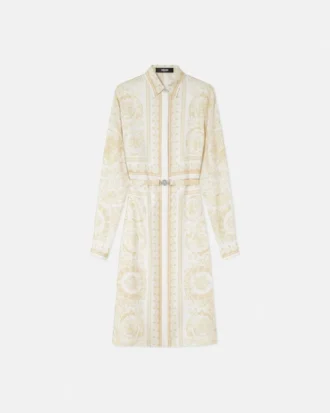 Robe chemise midi en twill de soie imprimé