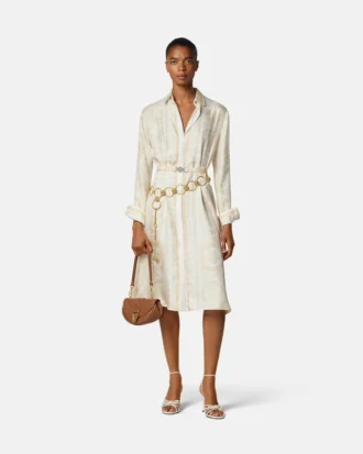 Robe chemise midi en twill de soie imprimé