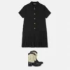 Robe chemise plissée en satin jacquard pour enfant Robe chemise plissée en satin jacquard pour enfant
