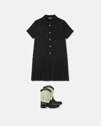 Robe chemise plissée en satin jacquard pour enfant
