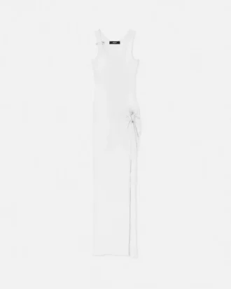 Robe drapée en maille côtelée avec épingle de sûreté
