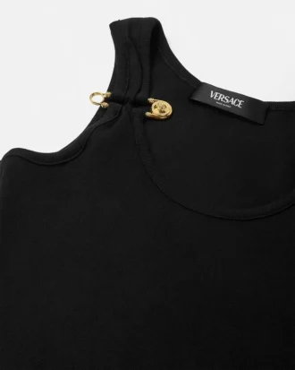 Robe drapée en maille côtelée avec épingle de sûreté
