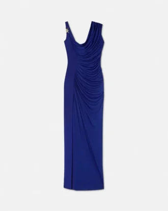 Robe longue drapée en crêpe satiné envers