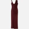 Robe longue drapée en crêpe satiné envers