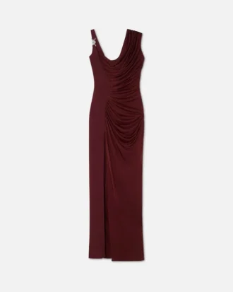 Robe longue drapée en crêpe satiné envers