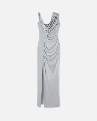 Robe longue drapée en crêpe satiné envers