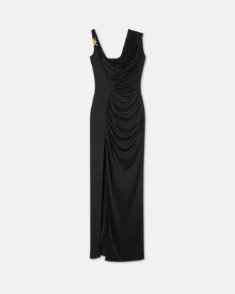 Robe longue drapée en crêpe satiné envers