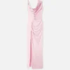 Robe longue drapée en crêpe satiné envers