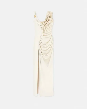 Robe longue drapée en crêpe satiné envers