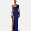 Robe longue drapée en crêpe satiné envers