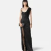 Robe longue drapée en crêpe satiné envers