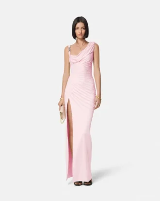 Robe longue drapée en crêpe satiné envers Robe longue drapée en crêpe satiné envers