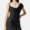 Robe longue drapée en crêpe satiné envers