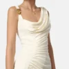 Robe longue drapée en crêpe satiné envers