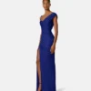 Robe longue drapée en crêpe satiné envers
