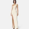 Robe longue drapée en crêpe satiné envers