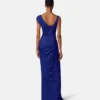 Robe longue drapée en crêpe satiné envers