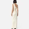Robe longue drapée en crêpe satiné envers