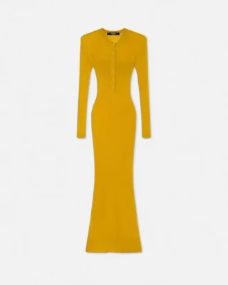 Robe longue en maille côtelée en laine mérinos
