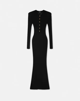 Robe longue en maille côtelée en laine mérinos