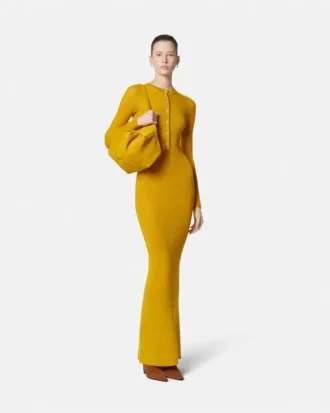 Robe longue en maille côtelée en laine mérinos