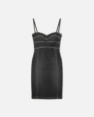 Robe midi ajustée en denim ornée