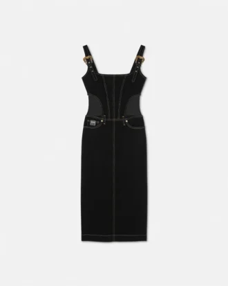 Robe midi en denim à boucle baroque