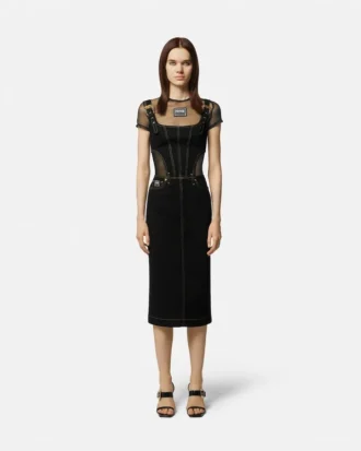 Robe midi en denim à boucle baroque