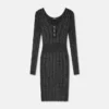 Robe midi en maille côtelée mélangée lurex