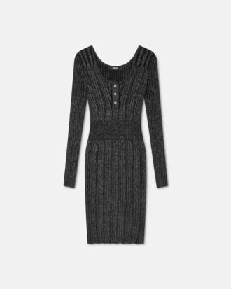 Robe midi en maille côtelée mélangée lurex