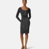 Robe midi en maille côtelée mélangée lurex
