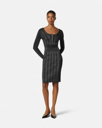 Robe midi en maille côtelée mélangée lurex