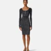 Robe midi en maille côtelée mélangée lurex