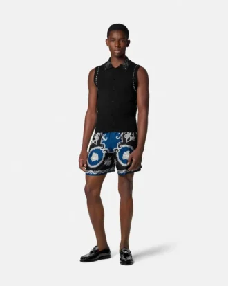 Short slim en twill de soie imprimé