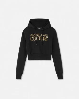 Sweat à capuche court avec logo en cristal