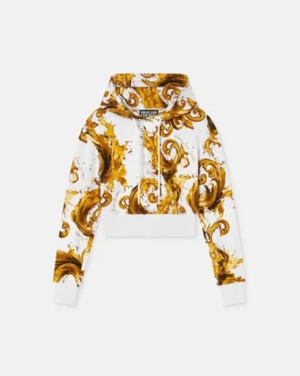 Sweat à capuche court en jersey de coton imprimé
