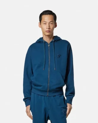 Sweat à capuche zippé en jersey de coton brodé
