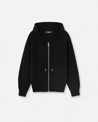Sweat à capuche zippé en tricot de cachemire et laine