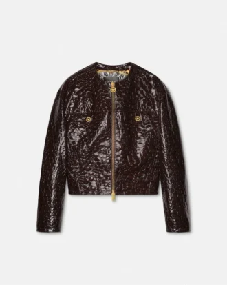 Veste en cuir verni effet croco