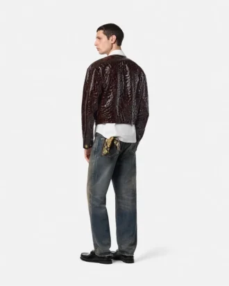 Veste en cuir verni effet croco